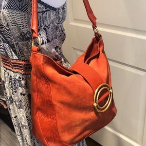 Furla orange suede purse/bag